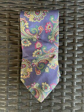 Campus Silk Dark Blue Purple Paisley Necktie Vibrant Heritage Print Classic Tie